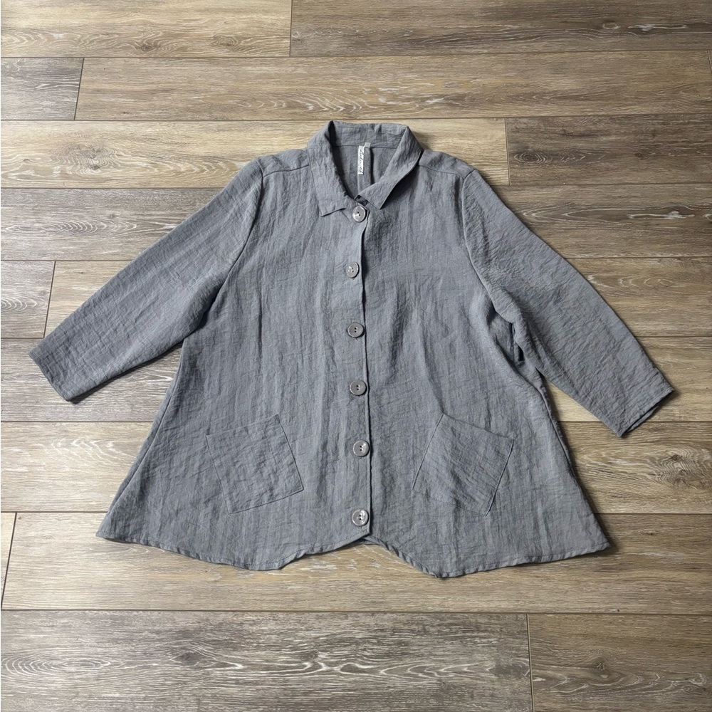 Lulu B Cardigan Tunic Top Sz 1X Gray Boho Lagenlook Coastal Beachy Minimalist